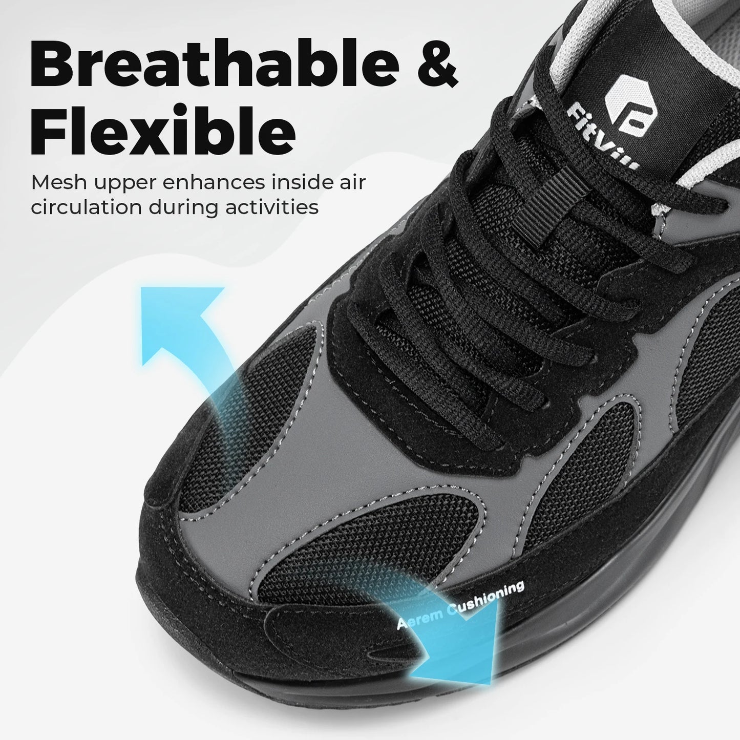 Fitville Men's Extra Wide Walking Shoes Wide Cushioned Sports Shoes For Swollen Feet Flat Feet Arch Fit Relieve Heel Pain Black